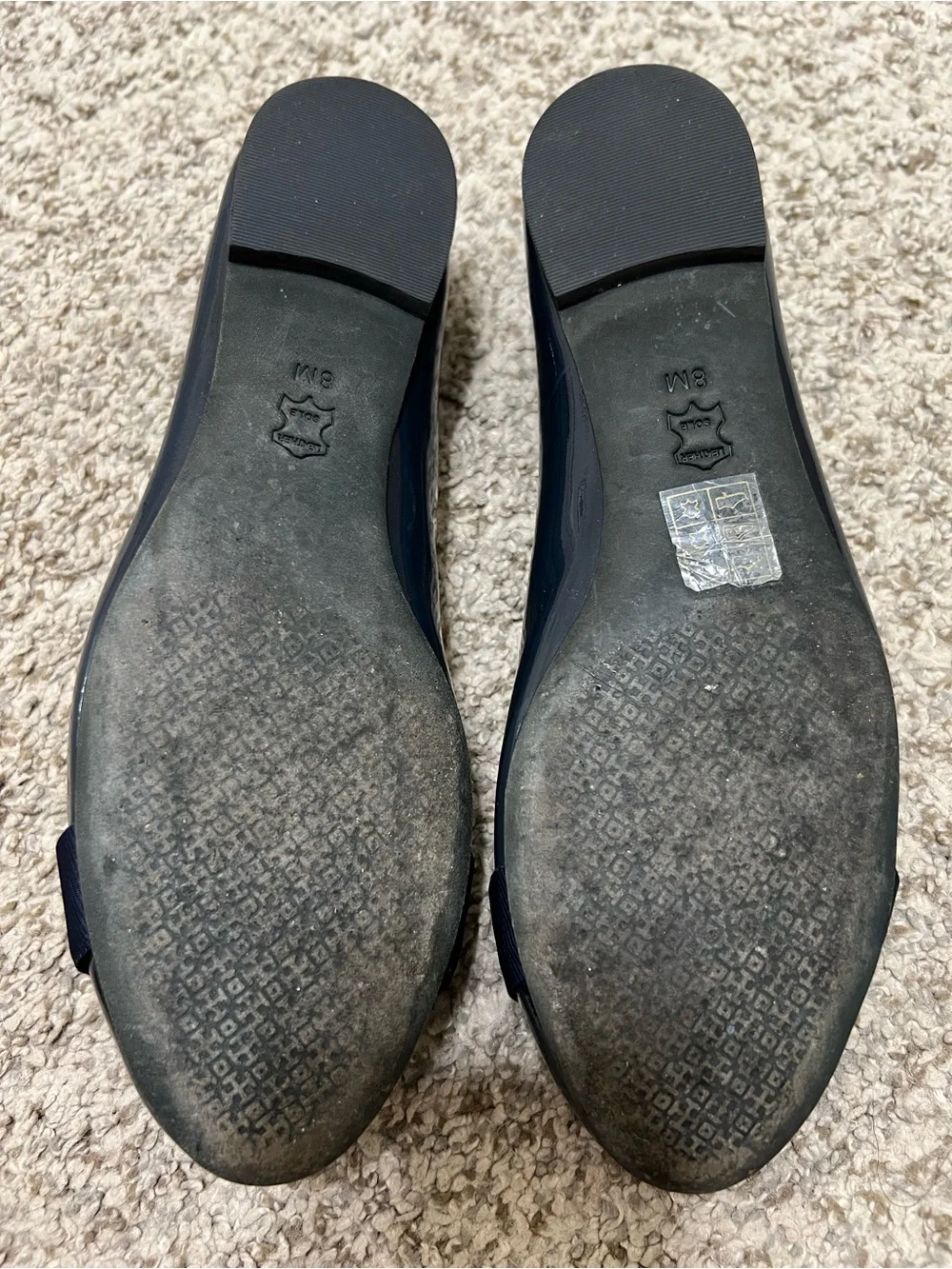 Tory Burch Trudy Blue Patent Leather Bow Flats with Gold Logo Size 8